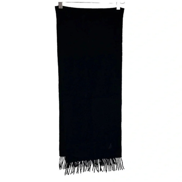 Nautica mens 100% lambswool black scarf with fringe - Picture 3 of 4